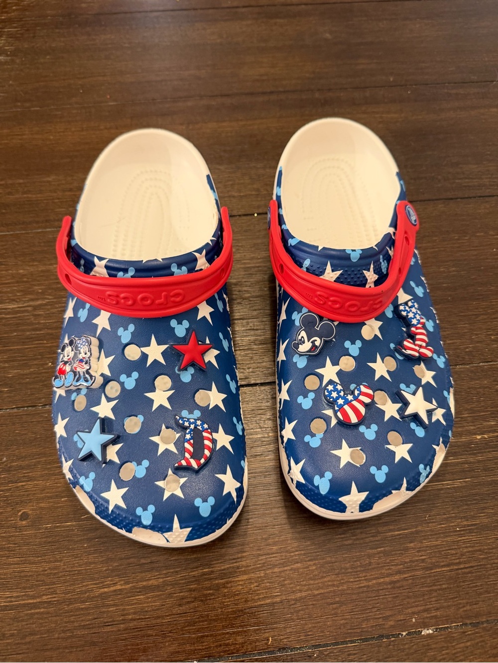 CROCS Disney Parks Navy Star & Patriotic Mickey Clogs with Red Strap